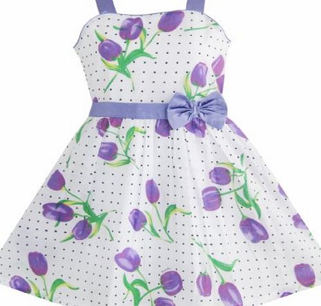 Sunny Fashion AY13 Girls Dress Purple Rose Dot Sundress Party Children Clothes Size 9-10