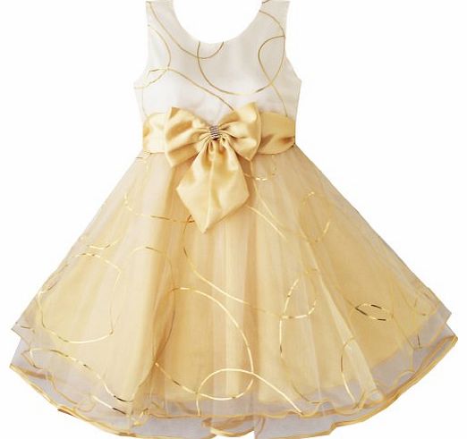 Sunny Fashion Cb15 Girls Dress Champagne Multi-Layers Wedding Pageant Kids Clothes Size 9-10 Gold