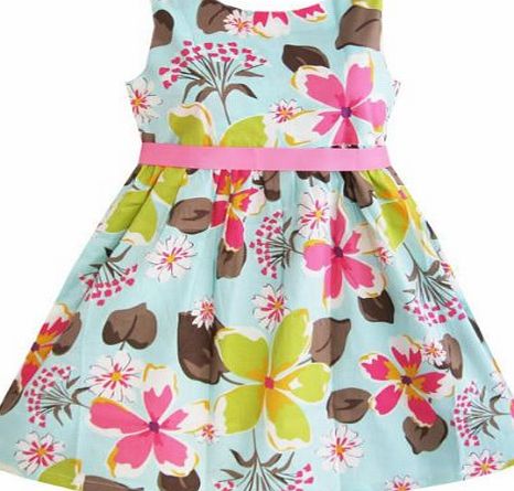 Sunny Fashion K94 Girls Dress Blue Flower Print Children Clothing Size 9-10 Y