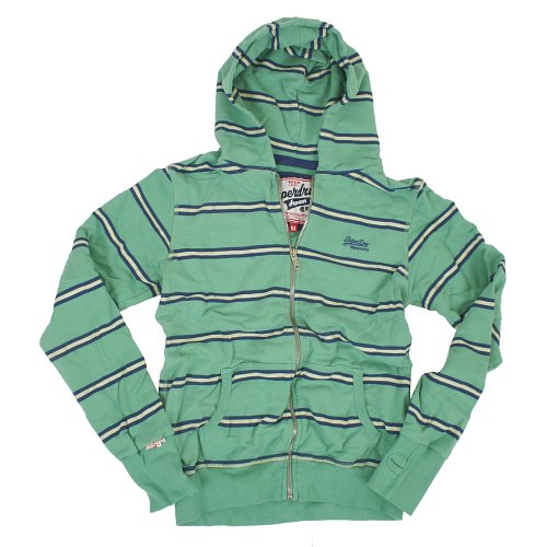 Ladies Superdry Stripe Entry Zip Hoody Soft Green/blue