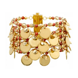 Suzie G 5 Row Chloe Coin Bracelet with Coral