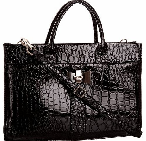 Black Patent Finish Croc Effect Shell Body Work Briefcase / Laptop Bag