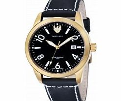 Swiss Eagle Mens Cadet Black Leather Strap Watch