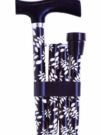 Switch Sticks - Essentials Essentials Adjustable Folding Walking Sticks in Black and Cream Leaf Design