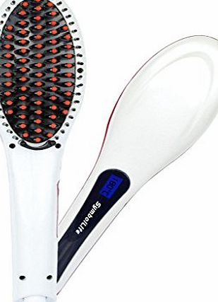 SymbolLife Hair Straightening Brush, SymbolLife Instant Magic Silky Straight Hair Styling, Anion Hair Care, Anti Scald, Zero Damage, Massager Straightening Irons, Detangling Hair Brush, White