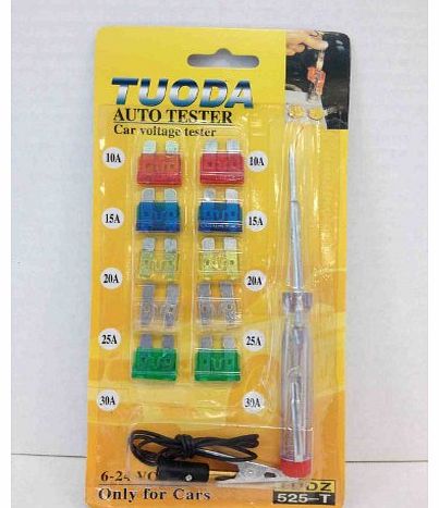 6-24V Car Auto Voltage Tester Tool Set w Alligator Clip Fuse & FREE BONUS FUSES