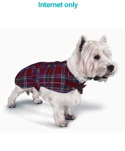 tartan Dog Coat Fleece Lined - Red 12in