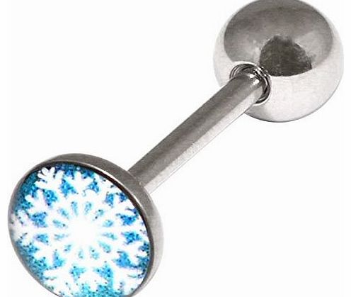 TDi bodyjewellery Christmas Logo Tongue Bar. Tongue Stud. Snowflake. Surgical Steel. 1.6mm x 14mm. 8mm Logo (standard)