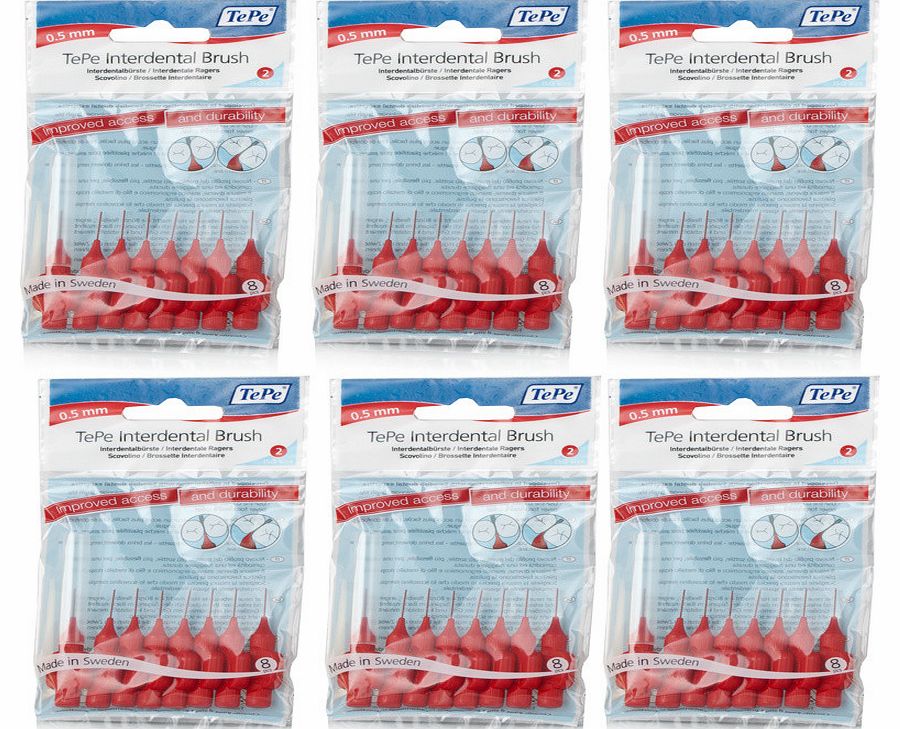 Intedental Brushes 6 Pack 8 Brushes Red