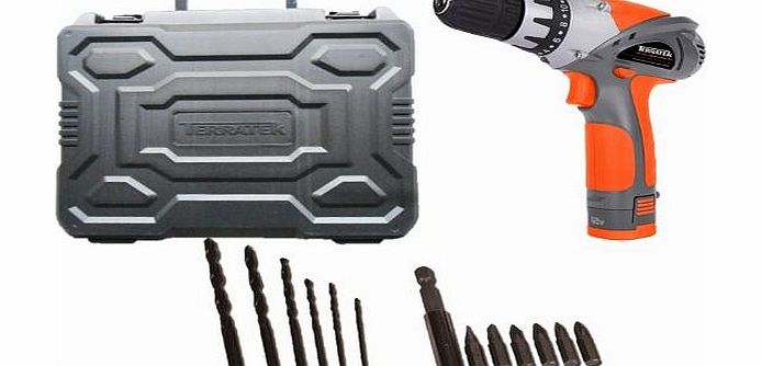 Terratek 12V Li-Ion 2-Speed Cordless Drill with 13 Piece Accessory Kit