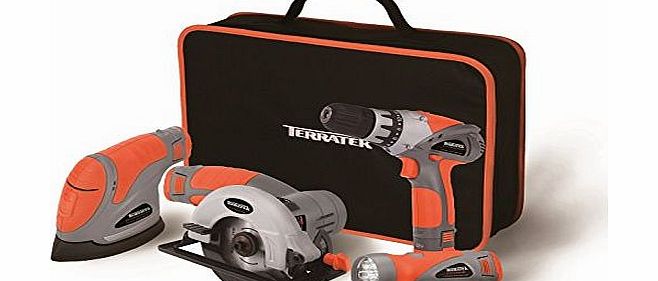 Terratek 12V Li-ion Tool Kit: Orbital Sander, Circular Saw, Drill Driver 