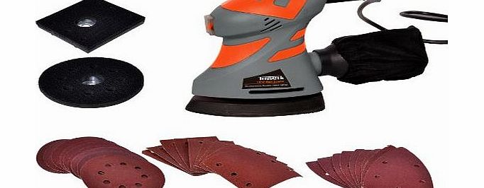 Terratek 180W 3 in1 Multi functional Sander,Random Orbit Palm,Sheet amp; Detail sanding plates with 60 sanding sheets amp; Dust bag