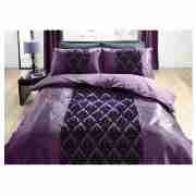 Canterbury Flocked Double Duvet Set, Grape