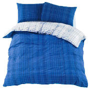 Etched Check Print Duvet Set Single, Blue