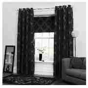 Flock Damask Lined Curtains 64x72 Black