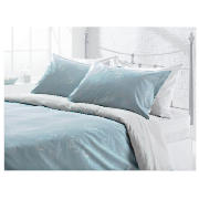 tesco Linear Leaf Print Duvet Set Kingsize, Aqua