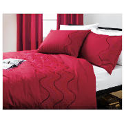 Tesco Ripples Embroidered Duvet Set Kingsize, Red