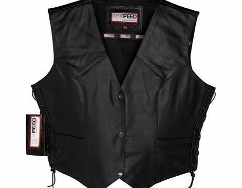 Texpeed Womens Leather Motorcycle Biker Waistcoat - UK 14