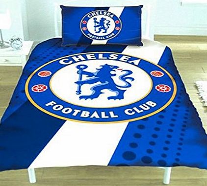 OFFICIAL LICENSED FOOTBALL TEAM CHELSEA FC CREST STRIPE PANEL SPOT SINGLE DUVET SET QUILT COVER BEDDING SINGLE DUVET AND PILLOWCASE (TBSD1)