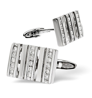 The Diamond Store.co.uk 18K White Gold Channel Set Diamond Cufflinks