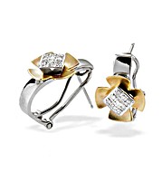 9K Two Tone Diamond Flower Earrings