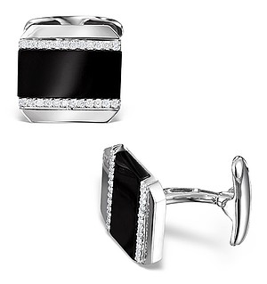 The Diamond Store.co.uk 9k White Gold Diamond and Onyx Cufflinks 0.31ct