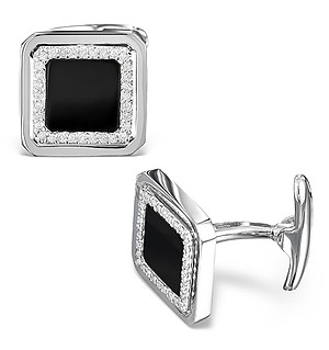 The Diamond Store.co.uk 9k White Gold Diamond and Onyx Cufflinks 0.32ct