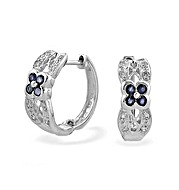 9K White Gold Diamond Sapphire Flower Detail Earrings