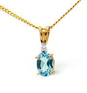 Blue Topaz and 0.01CT Diamond Pendant 9K Yellow Gold