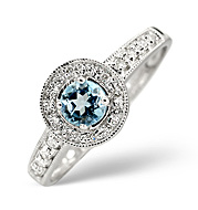 Blue Topaz and 0.12CT Diamond Ring 9K White Gold