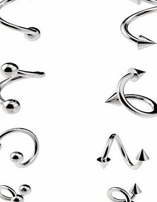 The Emporium Steel Spiral Twist Belly Bar - Helix Tragus Piercing - Eyebrow - Balls or Cones SILVER (1.0mm (18g) *10mm *2.5mm BALLS)