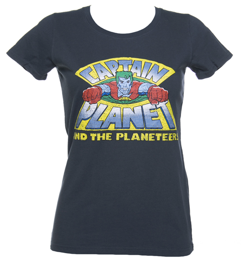 Ladies Blue Marl Captain Planet Logo Organic