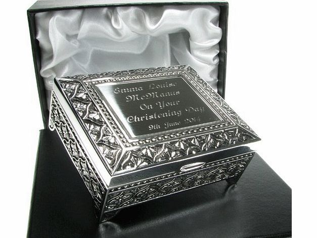 The Great Gifts Company Christening Gift, Personalised Silver Plated Trinket Box in a Satin Lined Presentation Box, Christening Gift Idea