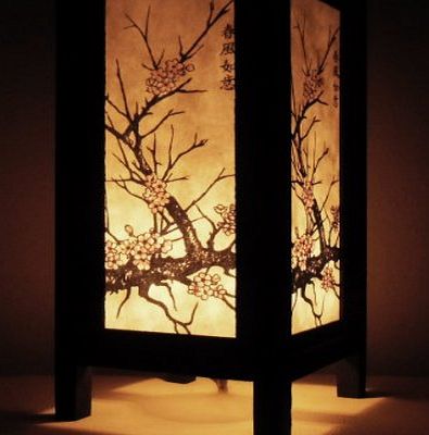 Thai Vintage Handmade ASIAN Oriental CHERRY BLOSSOM TREE Bedside Table Lights or Floor Wood Saa Paper Lamp Home Decor Bedroom Decoration