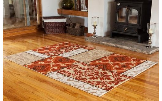 The Rug House Bombay Terracotta & Beige Elegant Damask Style Rug 8725 - 4 Sizes Available