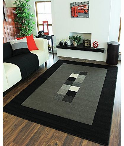 The Rug House Milan Soft Modern Black & Grey Border Rug 777-H51 - 5 Sizes