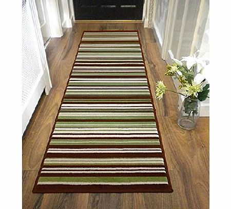 The Rug Trader Modern Stripe Rug Green Black Hall Runner 60cm x 220cm