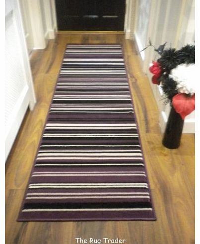 The Rug Trader Modern Stripe Rug Purple Black Hall Runner 60cm x 220cm