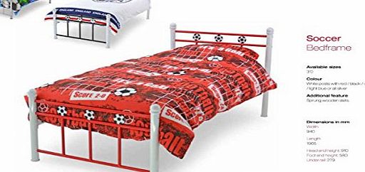 THINGSWINGS Modren Soccer Metal Bed Frame - 30 Ft in Dark Blue and White Colour