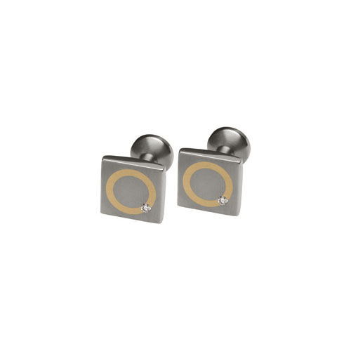 Ti2 Titanium Square Diamond Set Cufflinks in Titanium with 18 Carat Yellow Gold Inlay by Ti2