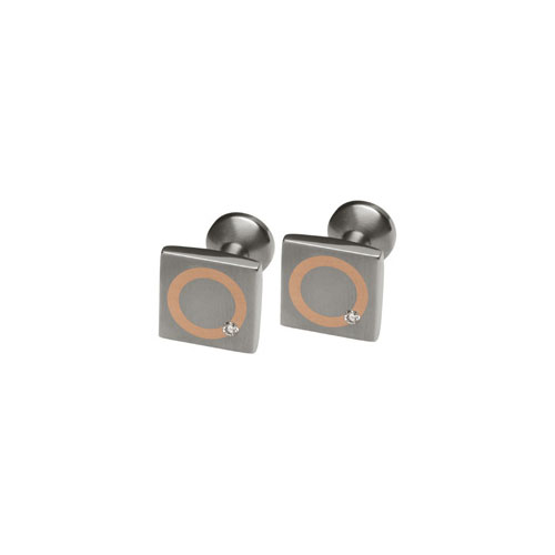 Ti2 Titanium Square Diamond Set Cufflinks in Titanium with 9 Carat Rose Gold Inlay by Ti2