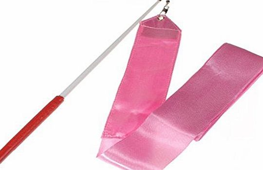 TININNA 4M Gym Dance Ribbon Rhythmic Art Gymnastic Ballet Streamer Twirling Rod Stick Hot Pink