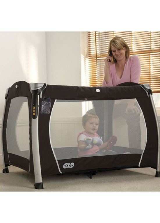 Tippitoes EZE Playpen Travel Cot-Black/Grey