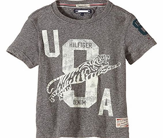 Tommy Hilfiger Boys E557124489 Single Cn Tee S/S T-Shirt, Heather Grey, 3 Years