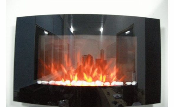 Large 2kW Black Glass Screen Wall Mounted Fireplace