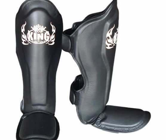 Top King Muay Thai Boxing Shin Guards Shin Pads Protector ``Pro`` TKSGP(GL)-BK Black Size S-M-L (Medium)