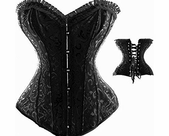 Topmelon Sexy Black Bustier Corset Top Burlesque Basque Moulin Rouge Fancy Dress Boned Size M