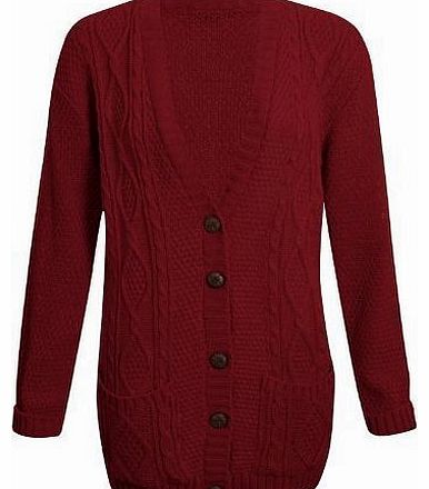 NEW WOMENS BUTTON UP BOYFRIEND CARDIGAN TOP GRANDAD CHUNKY ARAN CABLE KNITTED LADIES CARDI JUMPER