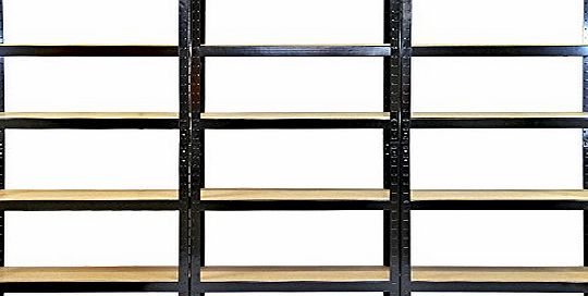 Trax Racking Storage Shelving 75cm Heavy Duty Garage 5 Tier Black amp; Blue Steel Shelf Unit 75cm x 30cm x 150cm (3, Black)