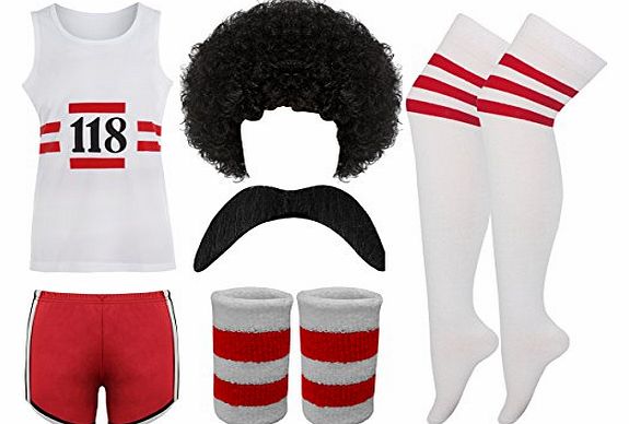 TrendyFashion 118 118 MENS FANCY DRESS COSTUME MARATHON RETRO VEST SHORTS TASH SOCKS WIG#V S W M WB SOCKSLarge